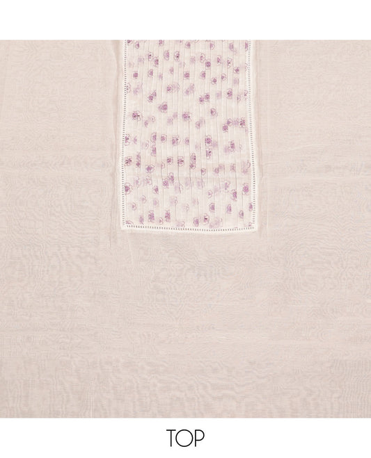 White Cotton Material Churidar Set, Styled with Floral Print Top, Matching Bottom, and Floral Dupatta