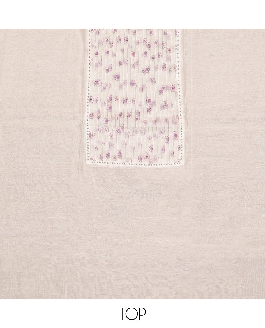 White Cotton Material Churidar Set, Styled with Floral Print Top, Matching Bottom, and Floral Dupatta