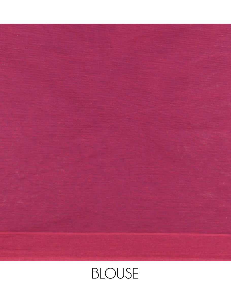Red Coimbatore Cotton Saree, Elevated with Geometric Design on Its Body, a Subtle Diamond Border, Pallu of Ogee Patterns, and Paired with Matching Blouse