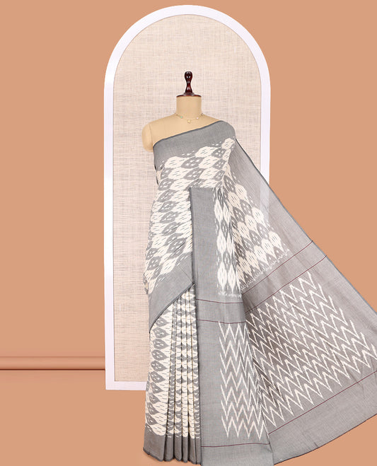 Cream Pochampally Ikat Cotton Saree