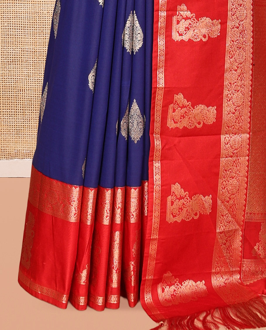 Ink Blue Zari Buttas Budget Silk Saree