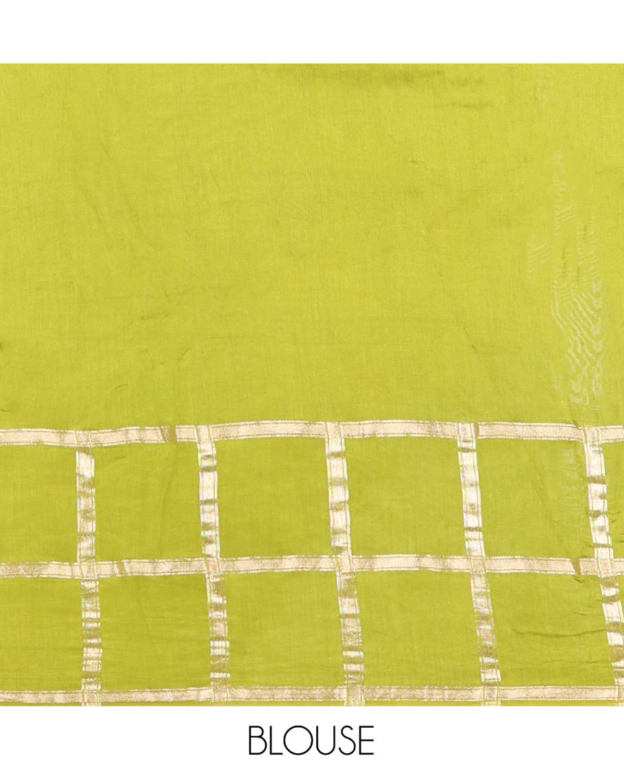 Wine Plain Assam Silk Saree, Contrast Gharchola Checked Border, Gleaming Zari Striped Pallu, and a Contrast Blouse