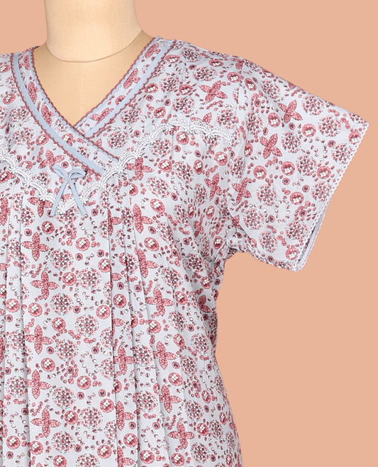 Pale Blue Cotton-Blended Nighty