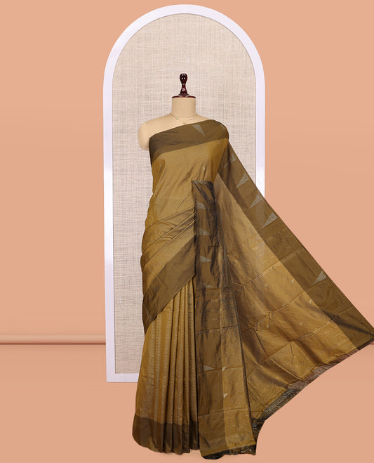 Green Arani Saree, Woven with Zari Stripes, a Contrast Border, a Self-Pallu, and a Matching Blouse