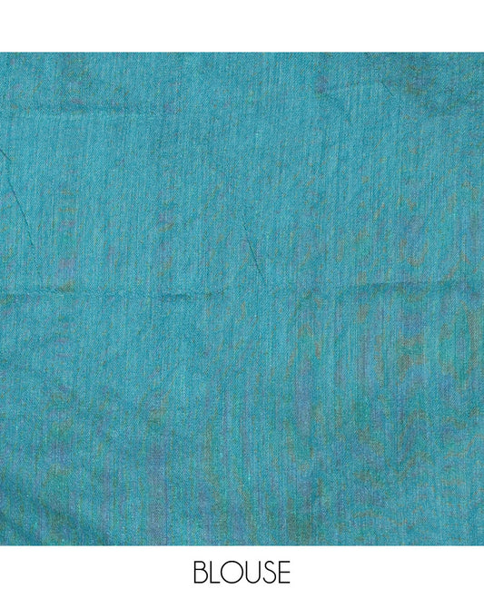 Borderless Rama Color Plain Khadi Mul Cotton Saree Features a Self-Pallu with Tassels, and a Matching Blouse