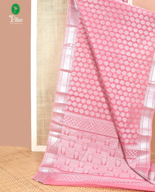 Onion pink silver zari design silk cotton saree with double pad rudrashra border & rich pallu along with plain blouse