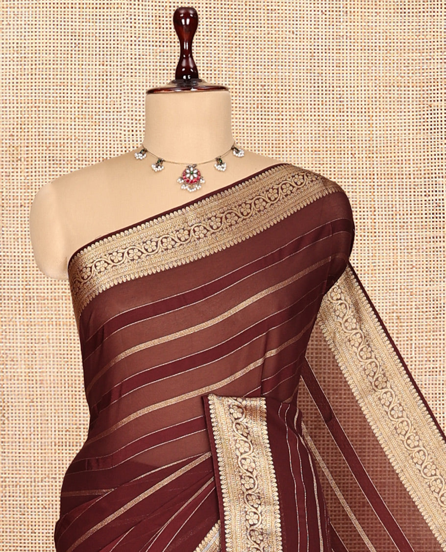 Brown Semi Mysore Silk Saree