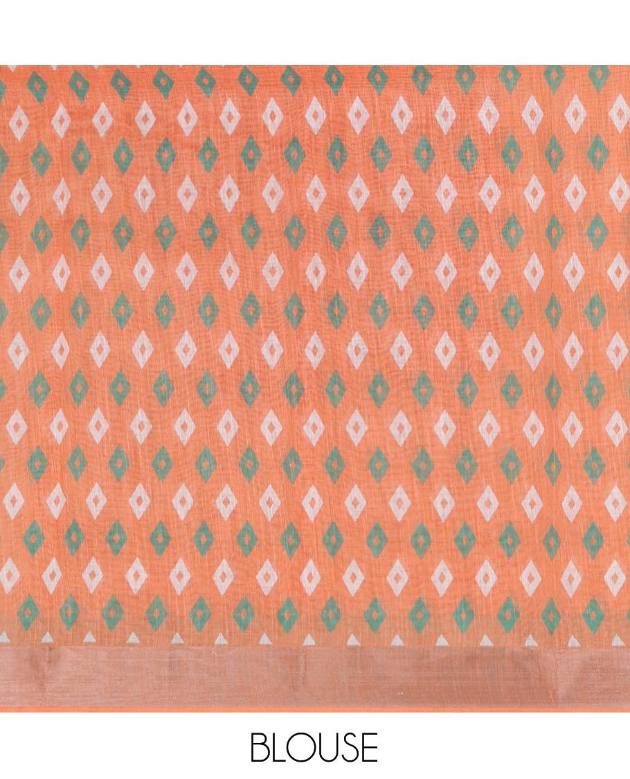 White Indian-National Flag-Themed Linen Cotton Saree, a Contrast Ganga-Jamuna Border, and Contrast Blouse