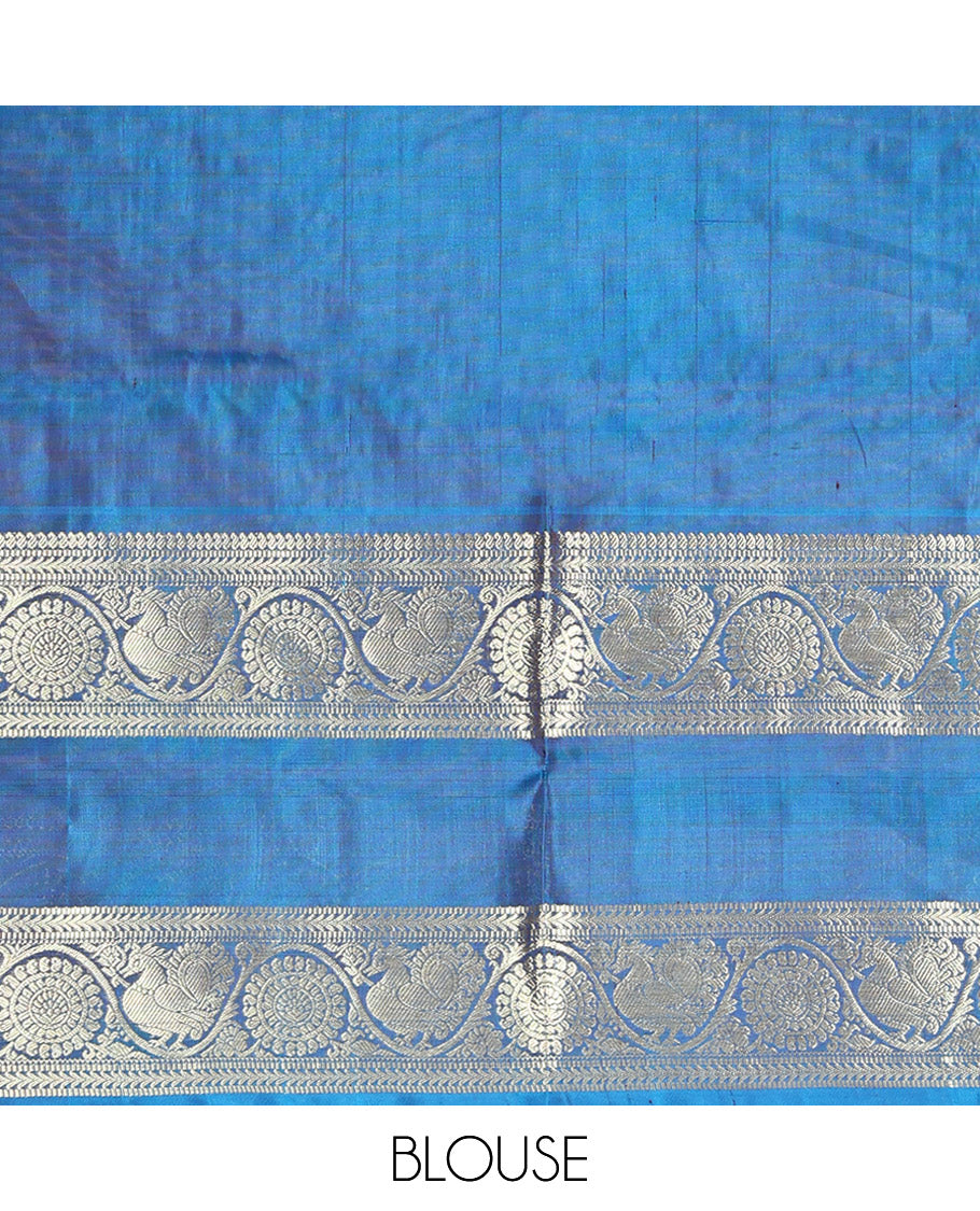 Violet Venkatagiri Silk Saree, Beautified with Zari Buttas and Zari Checks All Over Its Body, Complemented by a Contrast Traditional Zari Design Border, Grand Pallu, and Paired with a Matching Blouse