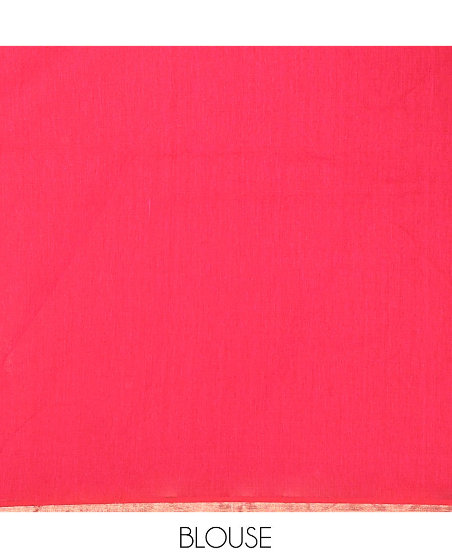 Rani Pink Khadi Mul Cotton Saree, Enthralled with Sequined Work, a Subtle Piping Border, Golden Pallu, and a Matching Blouse