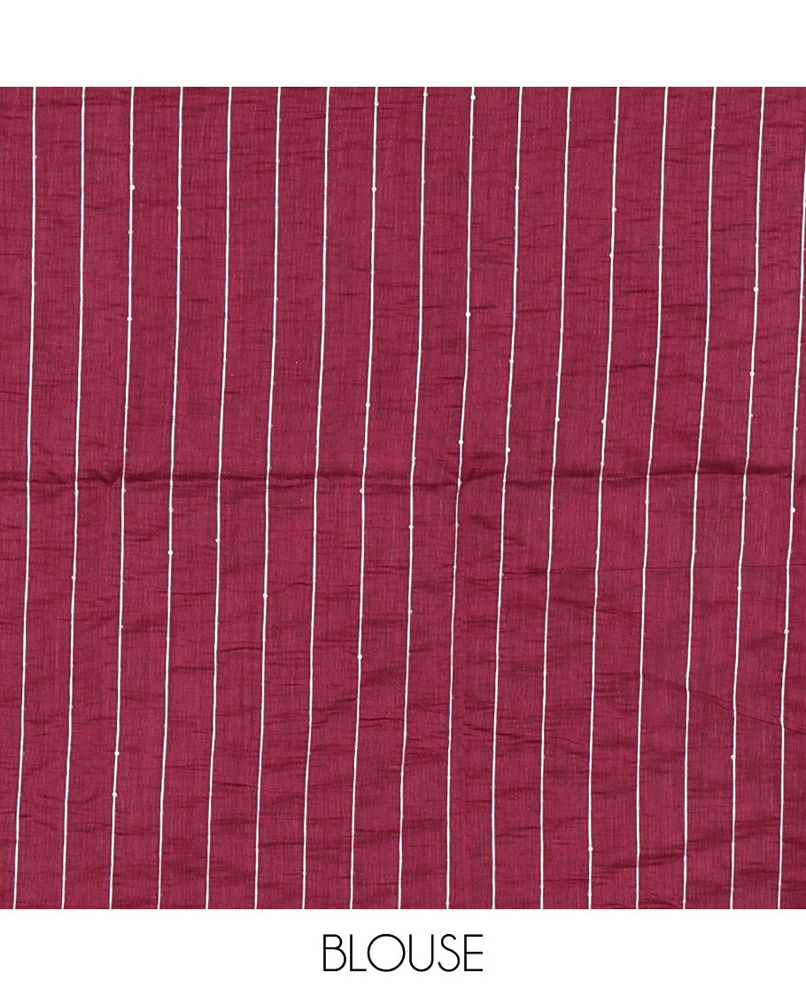 Borderless Purple Chanderi Cotton Saree Elevated with Sequins and Thread Stripes, Self-Pallu Featuring Sequins and Thread Stripes, and Comes with a Matching Blouse
