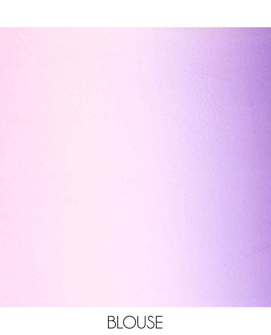 Violet-Baby Pink Chiffon Saree Features Ombre-Dye and Mirrorwork, Scallop Border, and a Matching Blouse