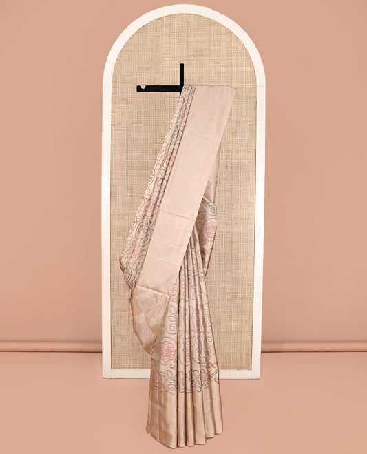 Sandal Mayuri Soft Silk Saree, Adorned with Ikat Weave, Sparsely Woven Zari Border, Sparsely Woven Pallu, and a Matching Blouse