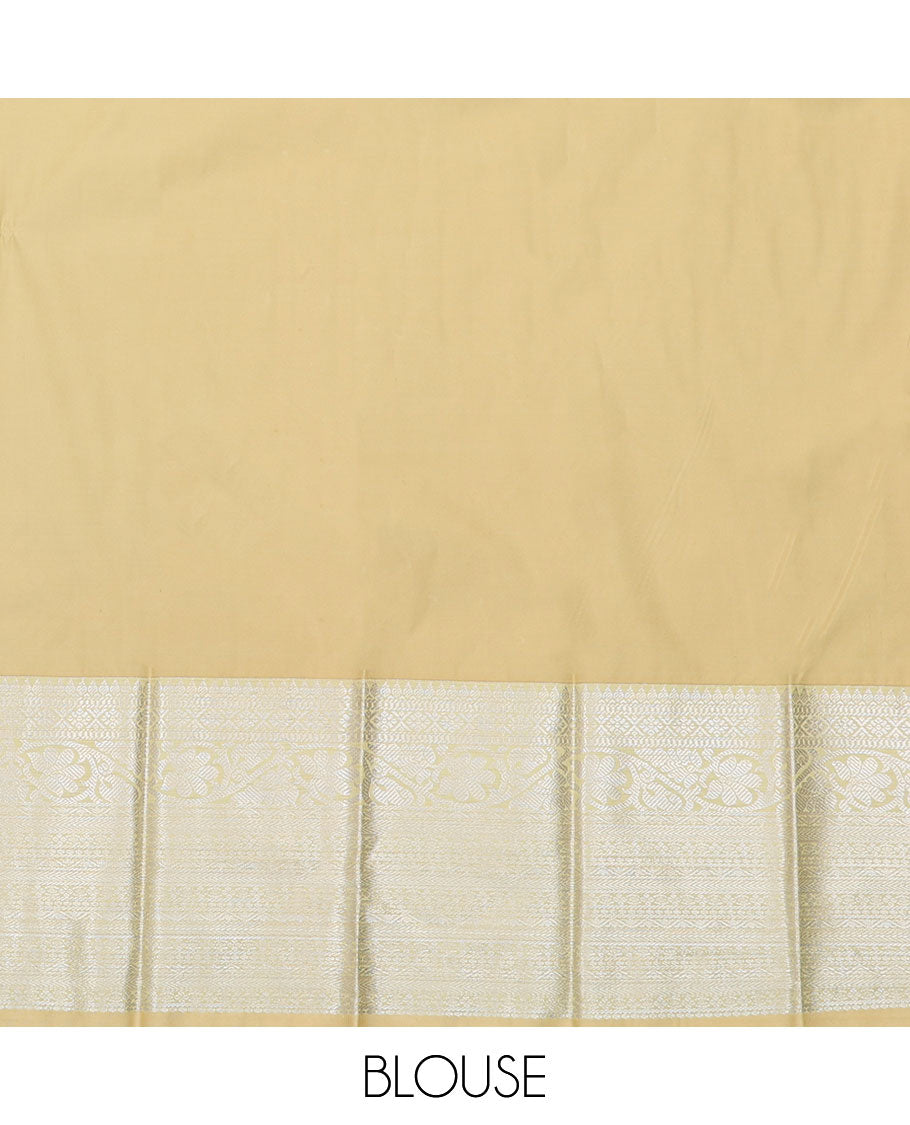 Green Budget Silk Saree, Subtly Sparkled with Buttas All Over Its Body, Complemented by a Contrast Traditional Zari Design Border, Grand Pallu, and Paired with a Contrast Blouse