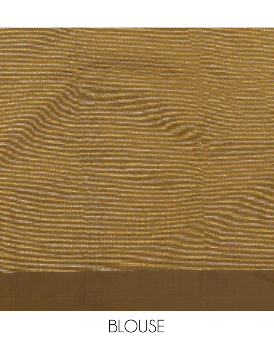 Green Arani Saree, Woven with Zari Stripes, a Contrast Border, a Self-Pallu, and a Matching Blouse