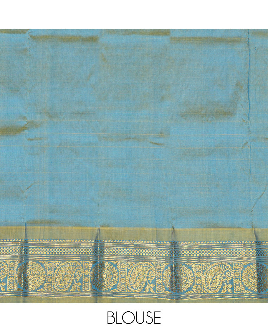 Blue Pure Silk Navarathna Pavadai Material Set