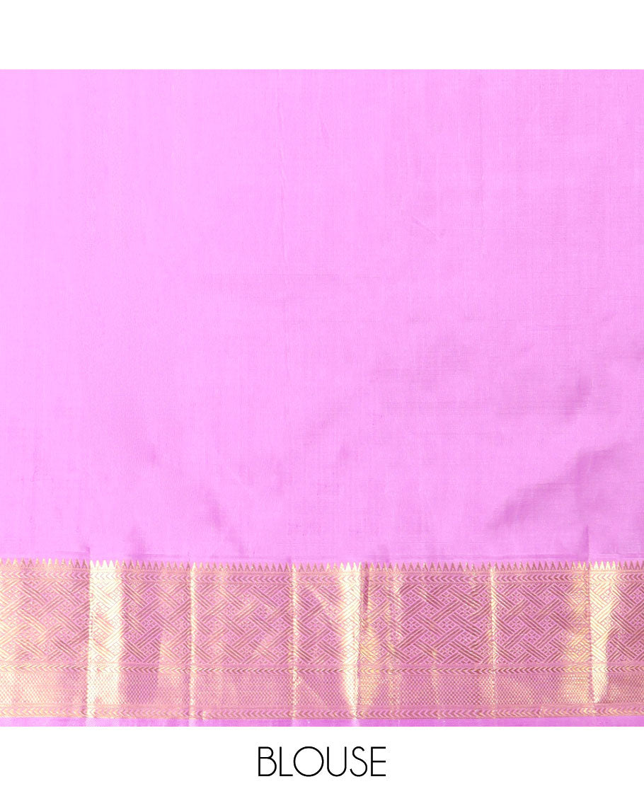 Puprle floral vine design kancheepuram wedding silk saree with contrast zari design border & intricate zari design pallu
