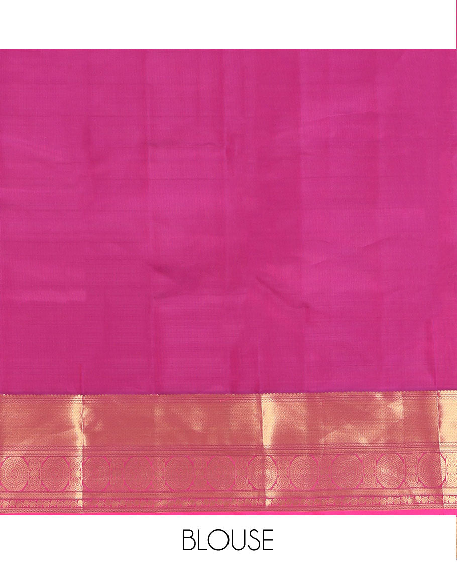 Pink Vasundhara Lite Silk Mix Saree, Woven with Zari Buttas on Its Body, Complemented by a Contrast Border of Thilakam Mokku, Neli, Mayil Kann, Manga Mokku, and Chakram Designs, Grand Jaal Pallu, and Paired with a Contrast Blouse