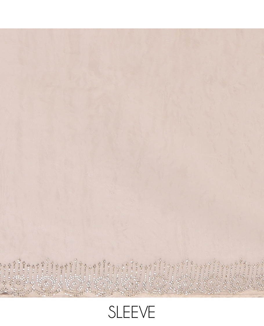 Light Sandal Designer Saree, Beautifully Bedecked with Stonework, a Scallop Stonework Border, and Matching Blouse