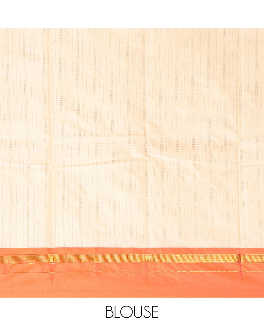 Cream striped gift saree with contrast zari design & geometric design pallu
