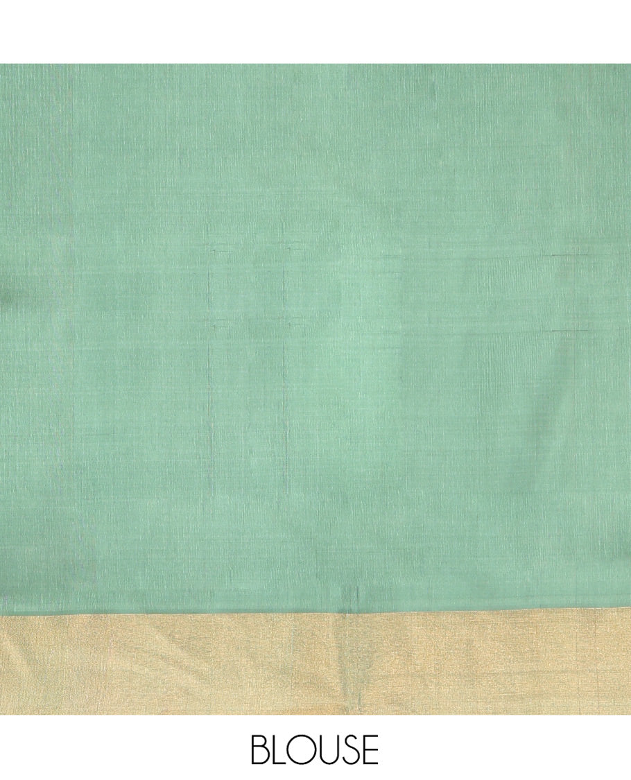 Pink Uppada Silk Saree, Detailed with Zari Buttas All Over Its Body, Complemented by a Contrast Plain Border, Pallu Steeped with Buttas, and Paired with a Contrast Blouse