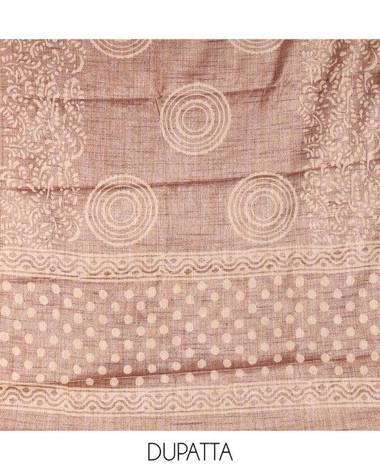 Dusky Brown Semi-Silk Khadi Jute Material Chudidar Set