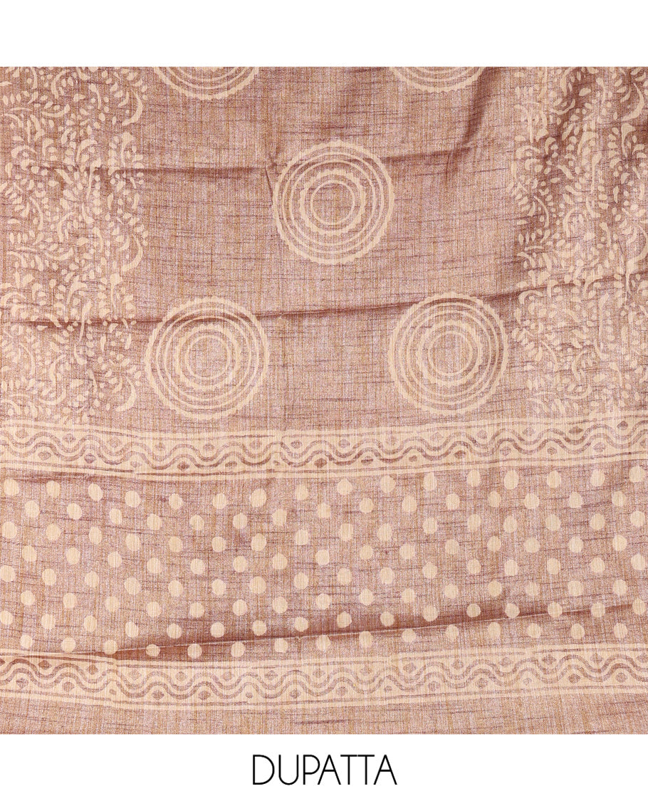 Dusky Brown Semi-Silk Khadi Jute Material Chudidar Set