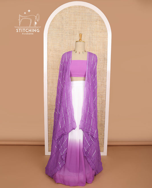 White & purple  georgette half saree with plain blouse & striped design dhavani