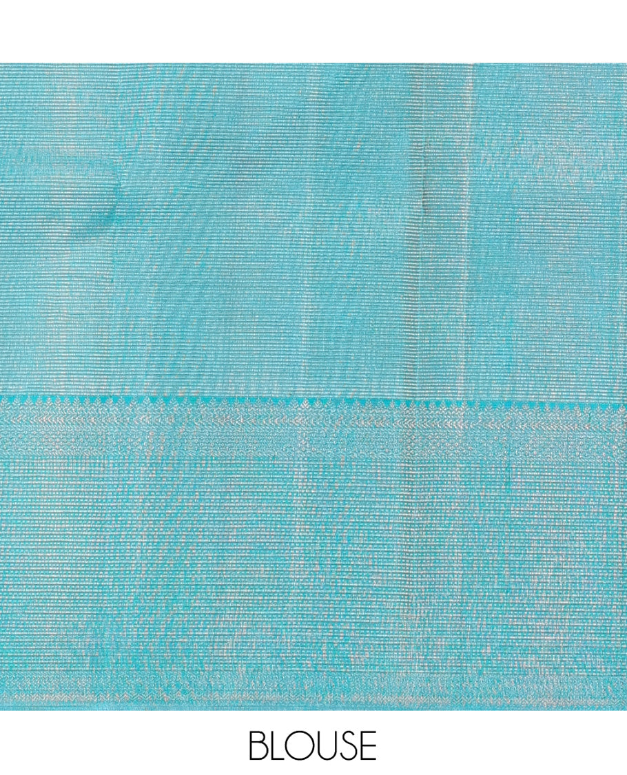 Blue Kanchipuram Wedding Silk Saree, Woven with Jacquard Design, a Zari Border of Traditional Designs, Jaal  Pallu, and a Matching Blouse