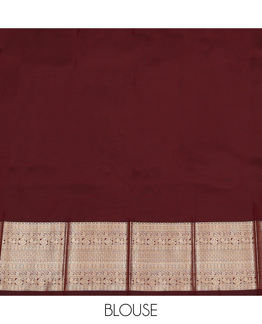 Pale Green Budget Silk Saree, Sparsely Sparked with Zari Buttas and Stripes All Over Its Body, Highlighted by Contrast Traditional Zari Designs Woven Border, Grand Contrast Jaal Pallu and Paired with a Contrast Blouse