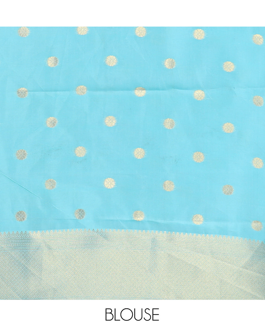 Sky Blue Semi-Silk Saree, Enriched with Jacquard Design, a Traditional Zari Border, Grand Pallu, and a Matching Blouse-Trisha-Inspired