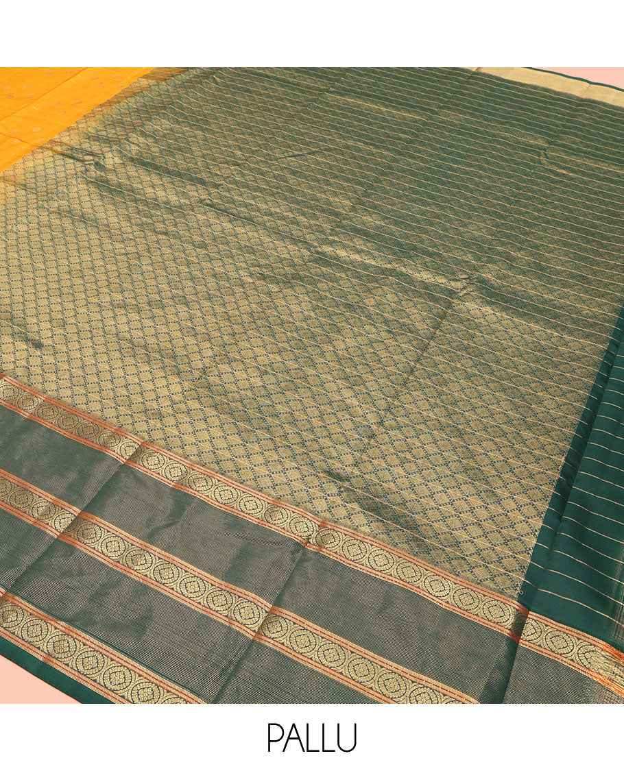 Orange Vasundhara Lite Silk Mix Saree, Artfully Detailed with Zari Buttas Enclosed Checks on Its Body, Complemented by a Contrast Border of Poo Chakram Designs, Intricately Designed Jaal Pallu, and Paired with a Contrast Blouse