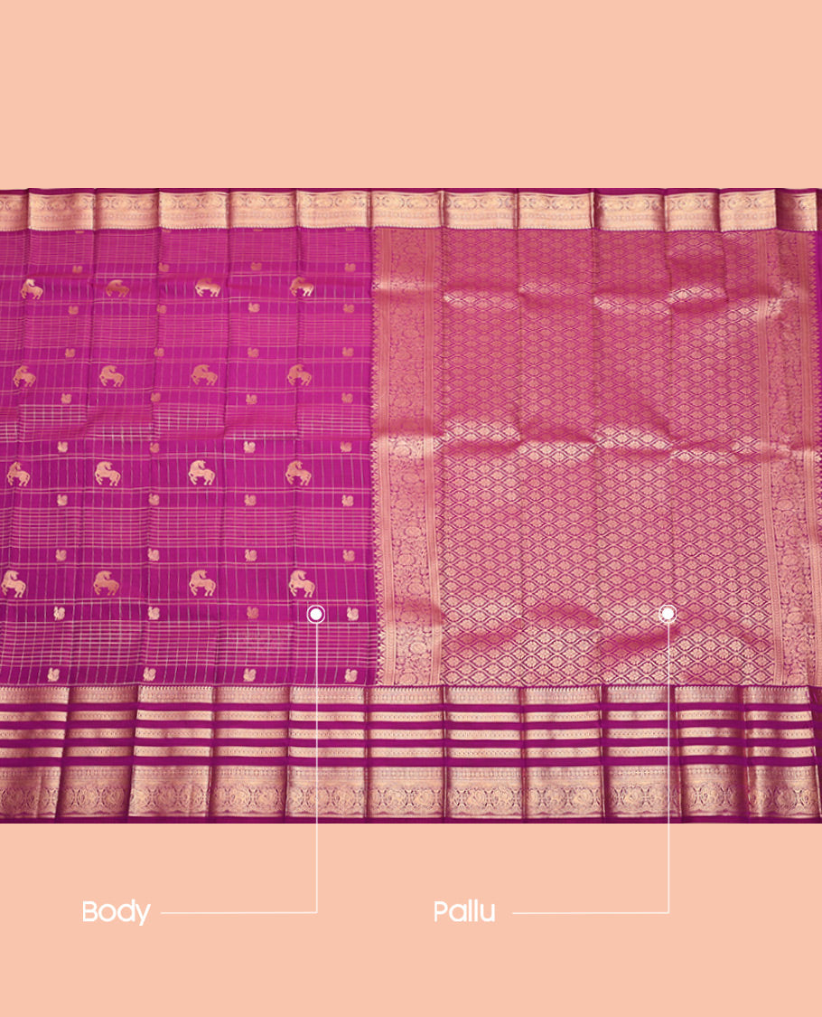 Magenta Checks Budget Silk Saree