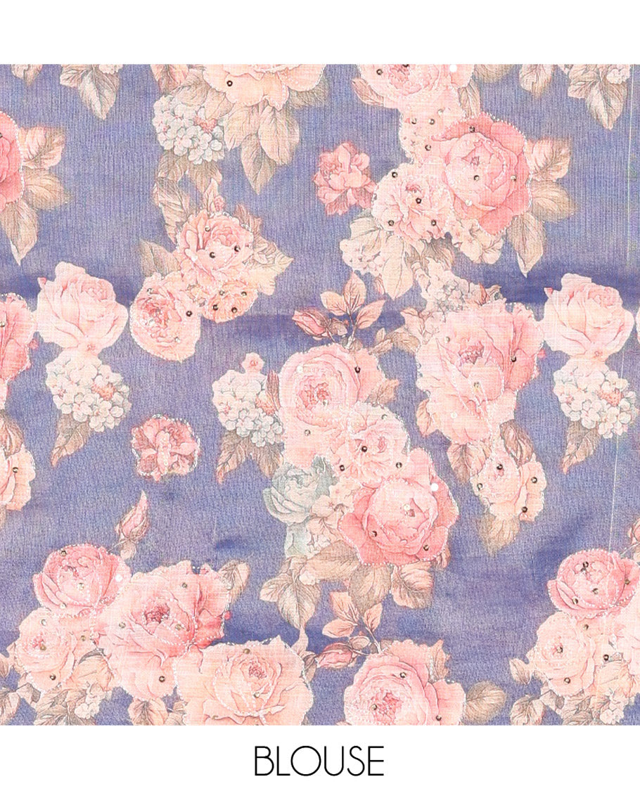 Navy Fancy Tussar Saree, Intricate Border, Grand Pallu, a Printed Blouse, Matching Brocade Blouse