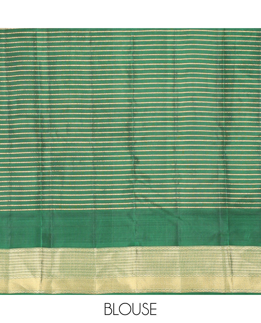 Multi-Color Striped Vasundhara Lite Silk Mix Saree, a Contrast Border of Kili, Kathir, and Kamalam Designs, Grand Pallu, and a Contrast Blouse