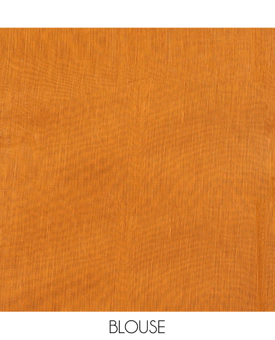 Mustrad Semi-Silk Cotton Saree, Finely Crafted with Buttas All Over Its Body, Highlighted by a Zari Border of Geometric Designs, Pallu of Geometric Designs, and Paired with a Matching Blouse