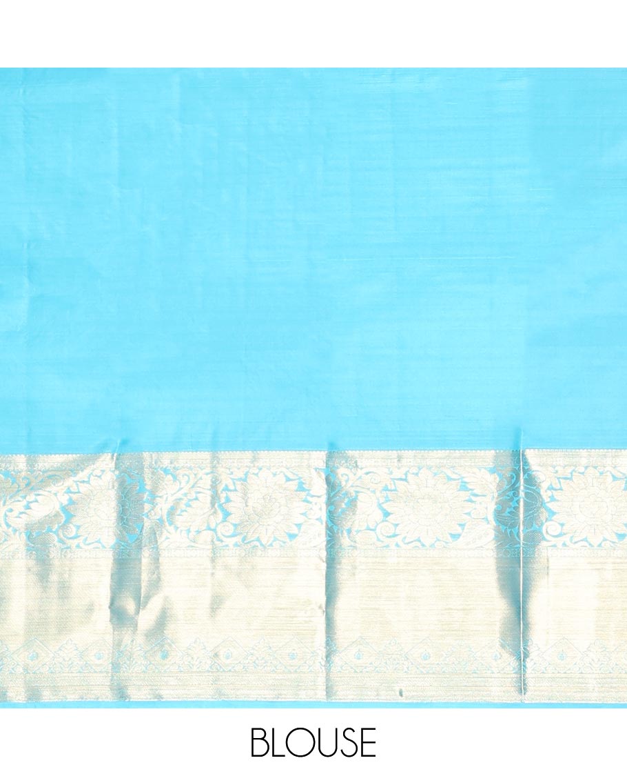 Blue Kanchipuram Wedding Silk Saree, Embellished with Jacquard Design, a Zari Border of Kodi Visiry Designs, Intricately Designed Pallu, and a Matching Blouse