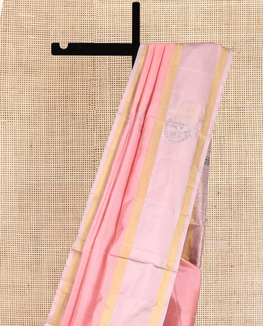 Pink Mayuri Lite Silk Mix Saree, Sparsely Woven with Stripes and Buttas, a Contrast Border, Pallu of Zig-Zag Designs, and a Contrast Blouse