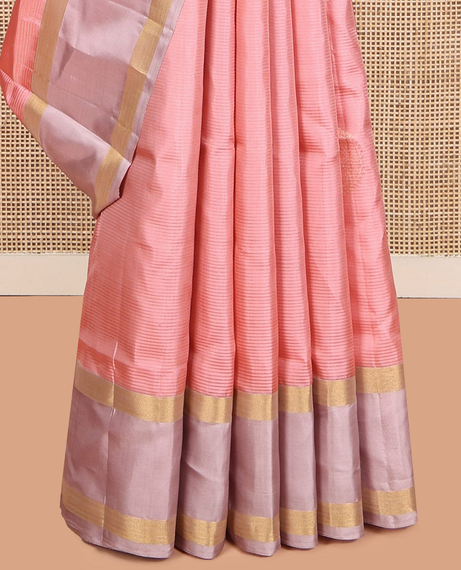 Pink Mayuri Lite Silk Mix Saree, Sparsely Woven with Stripes and Buttas, a Contrast Border, Pallu of Zig-Zag Designs, and a Contrast Blouse