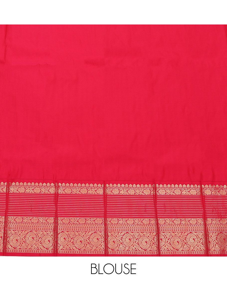 Orange Budget Silk Saree, Embellished with Zari Buttas, Complemented by a Contrast Traditional Zari Border, Grand Pallu, and Contrast Blouse
