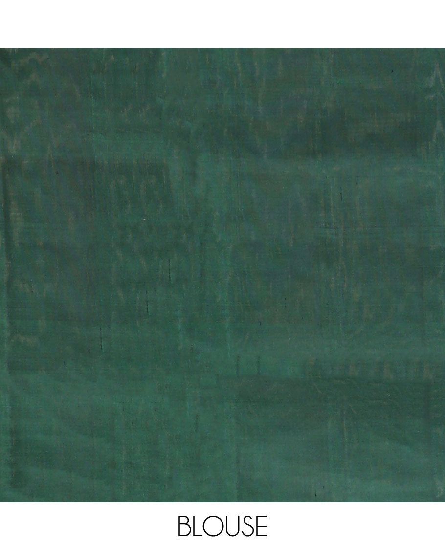 Bottle green striped, floral design bandhani with self floral design border & intricate zari design pallu