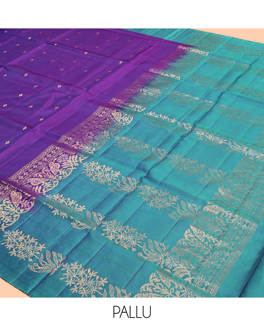 Violet Mayuri Lite Silk Mix Saree, Subtly Sparkled With Zari Buttas, Complemented by Contrast Traditional Border, Intricately Woven Pallu and a Contrast Blouse