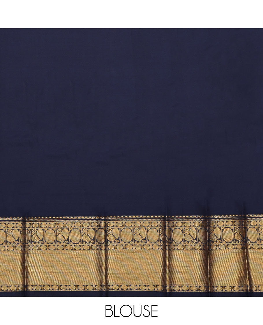 Orange Budget Silk Saree, Finely Crafted with Zari Buttas All Over Its Body, Complemented by a Contrast Traditional Zari Design Peacock-Rudraksham Border, Grand Pallu, and Paired with a Contrast Blouse