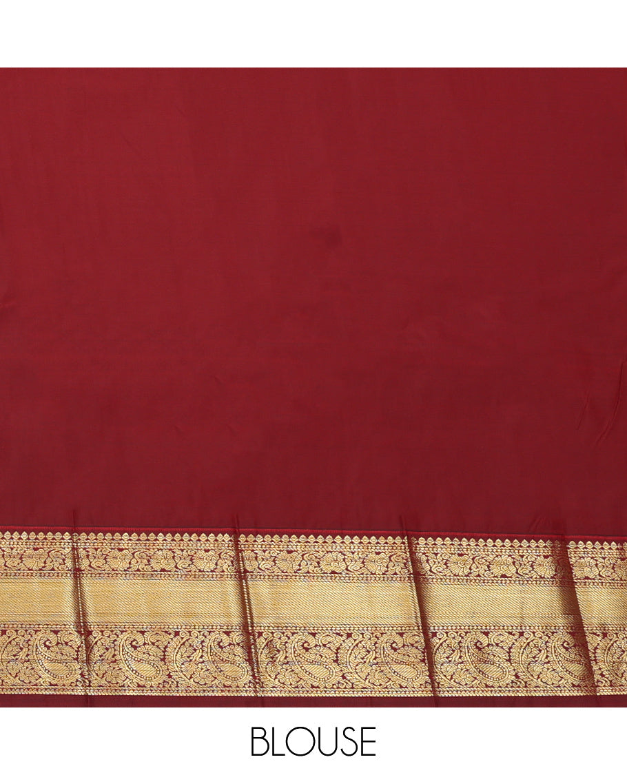 Parrot Green Budget Silk Saree, Bedecked with Zari Buttas, Complemented by a Contrast Traditional Zari Design Border, Grand Pallu, and a Contrast Blouse