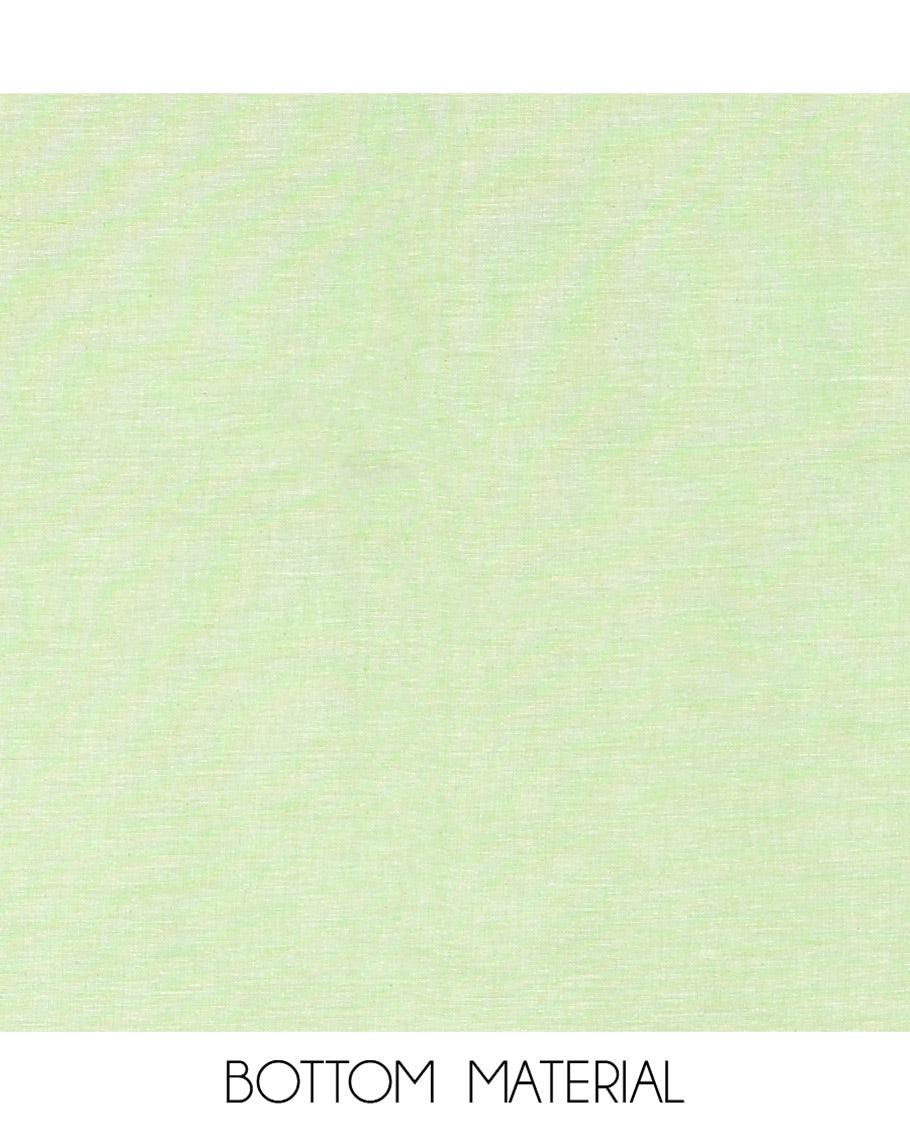 Green Material Chudidhar Set Featuring Delicately Ikkat Woven Handloom Cotton Top, Plain Cotton Bottom, and Handloom Cotton Ikkat Textured Dupatta