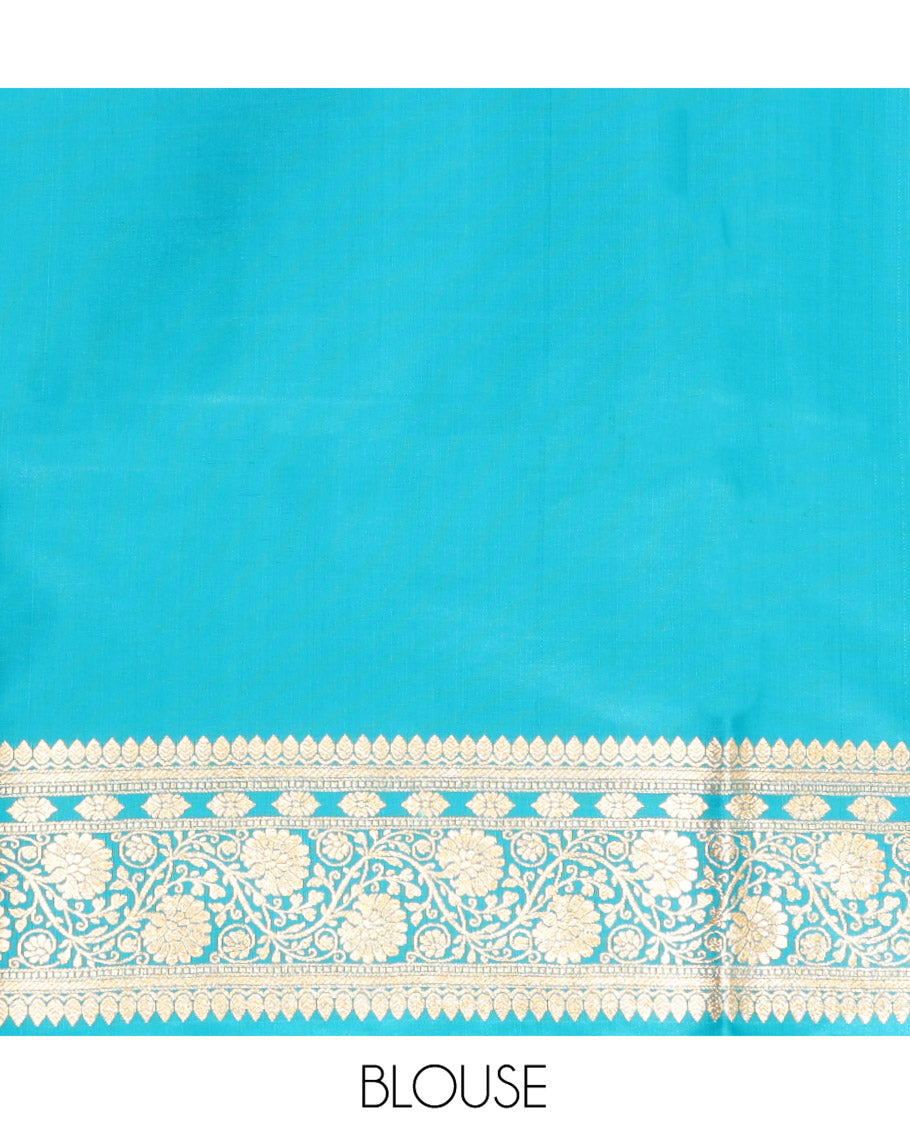 Pink Semi-Banaras Saree, Impeccably Styled with Floral Jaal Jacquard on Its Body, Complemented by a Contrast Floral Creeper Design Border, Intricately Designed Pallu, and Paired with a Contrast Blouse