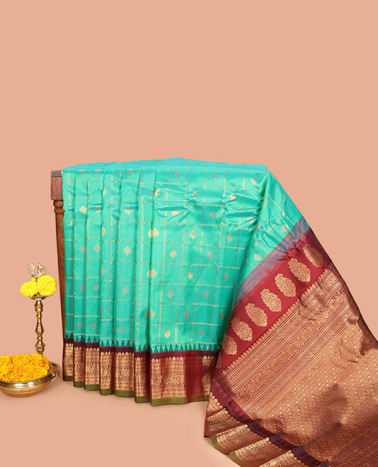 Turquoise Gadwal Silk Saree
