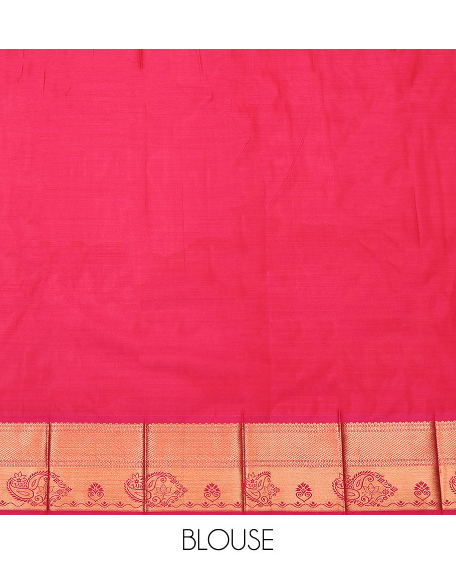 Brown Budget Silk Saree, Detailed with Jacquard, a Contrast Paisley Zari Border, Grand Pallu, and a Contrast Blouse