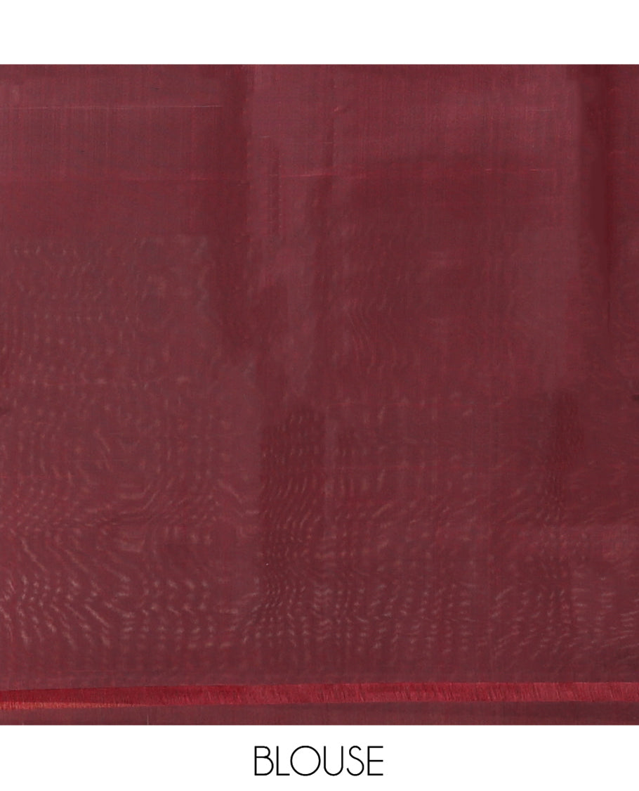 Brown Mayuri Lite Silk Mix Saree, Showcasing Floral Zari Buttas and Stripes, a Piping Border, a Grand Pallu, and a Matching Blouse