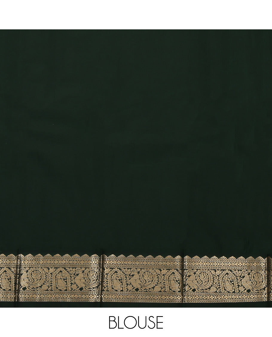 Pale Green Budget Silk Saree, Sparsely Woven with Zari Buttas and Checks, Complemented by a Contrast Traditional Zari Border, Geometric Pallu, and a Contrast Blouse